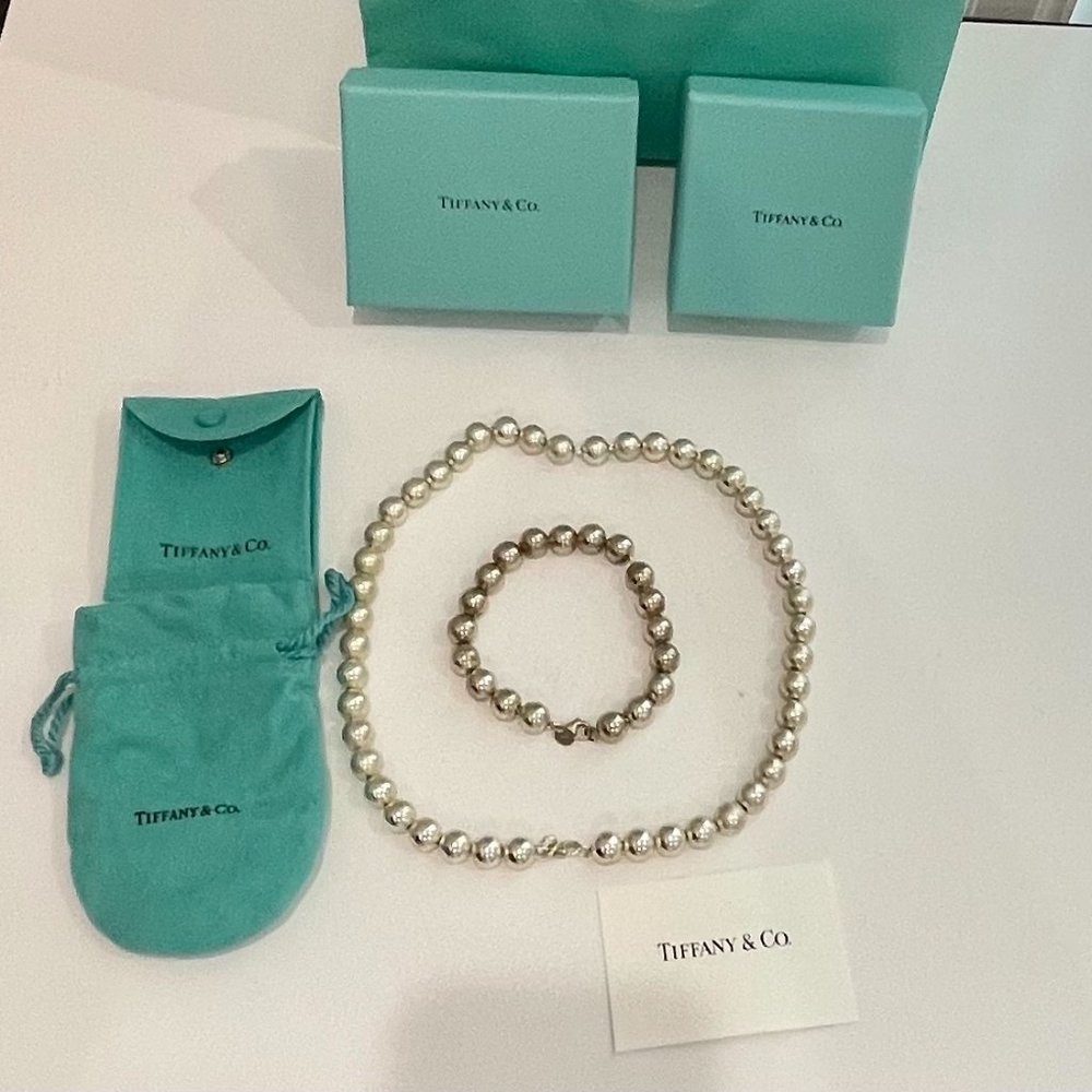 Tiffany Sterling Silver Ball Necklace and Bracelet Set